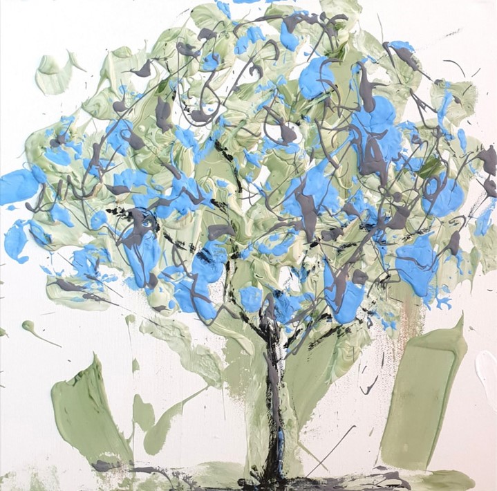 Spring Tree Abstract Painting, Mixed Media, 40x40cm