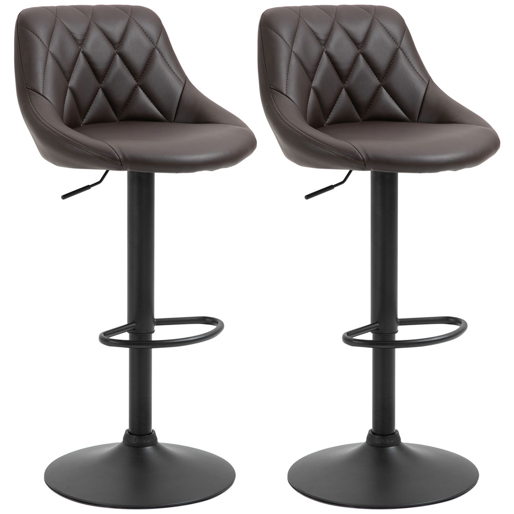 DMTT Brown Faux Leather Swivel Bar Stools, Set of 2