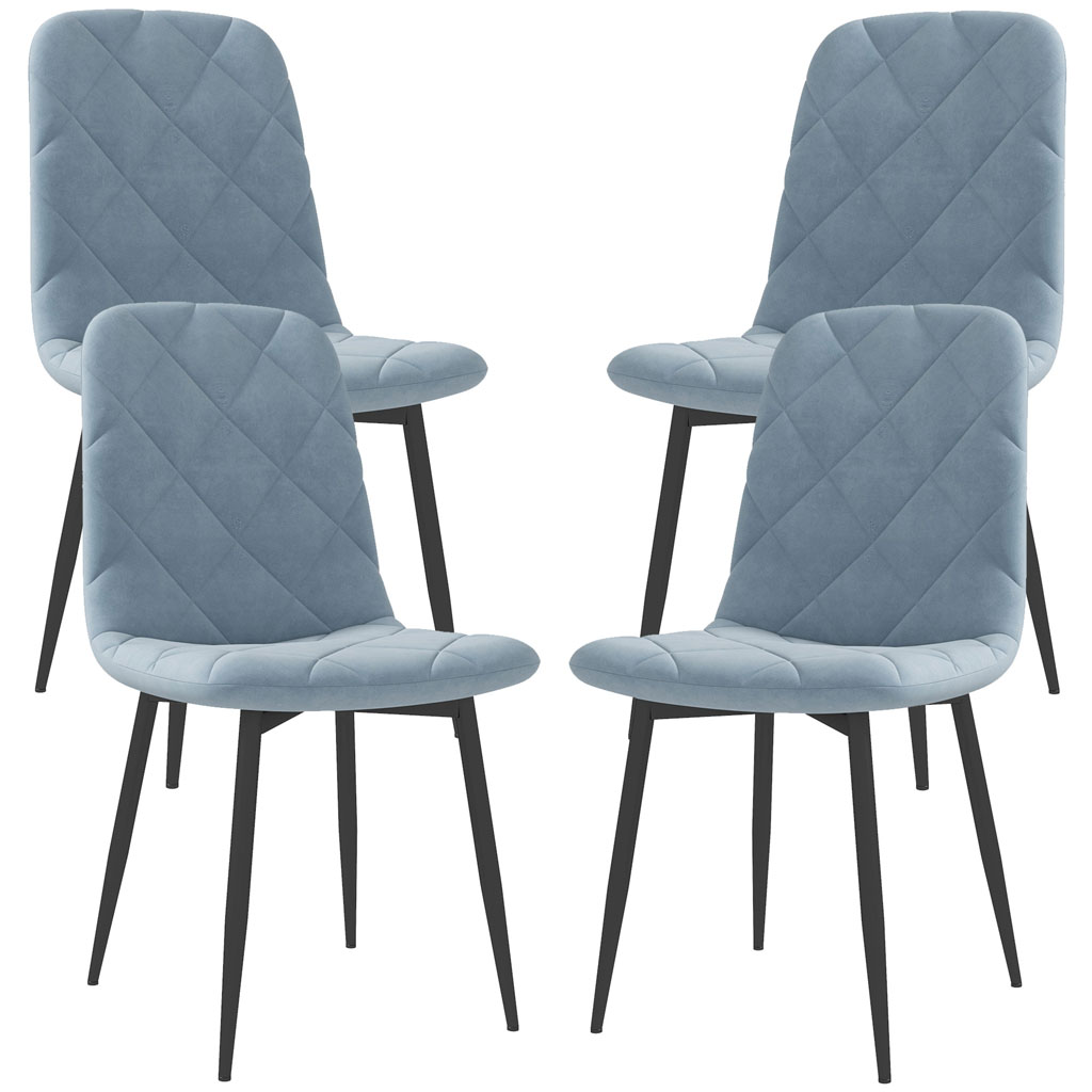 Set of 4 Velvet Dining Chairs, Padded, Light Blue