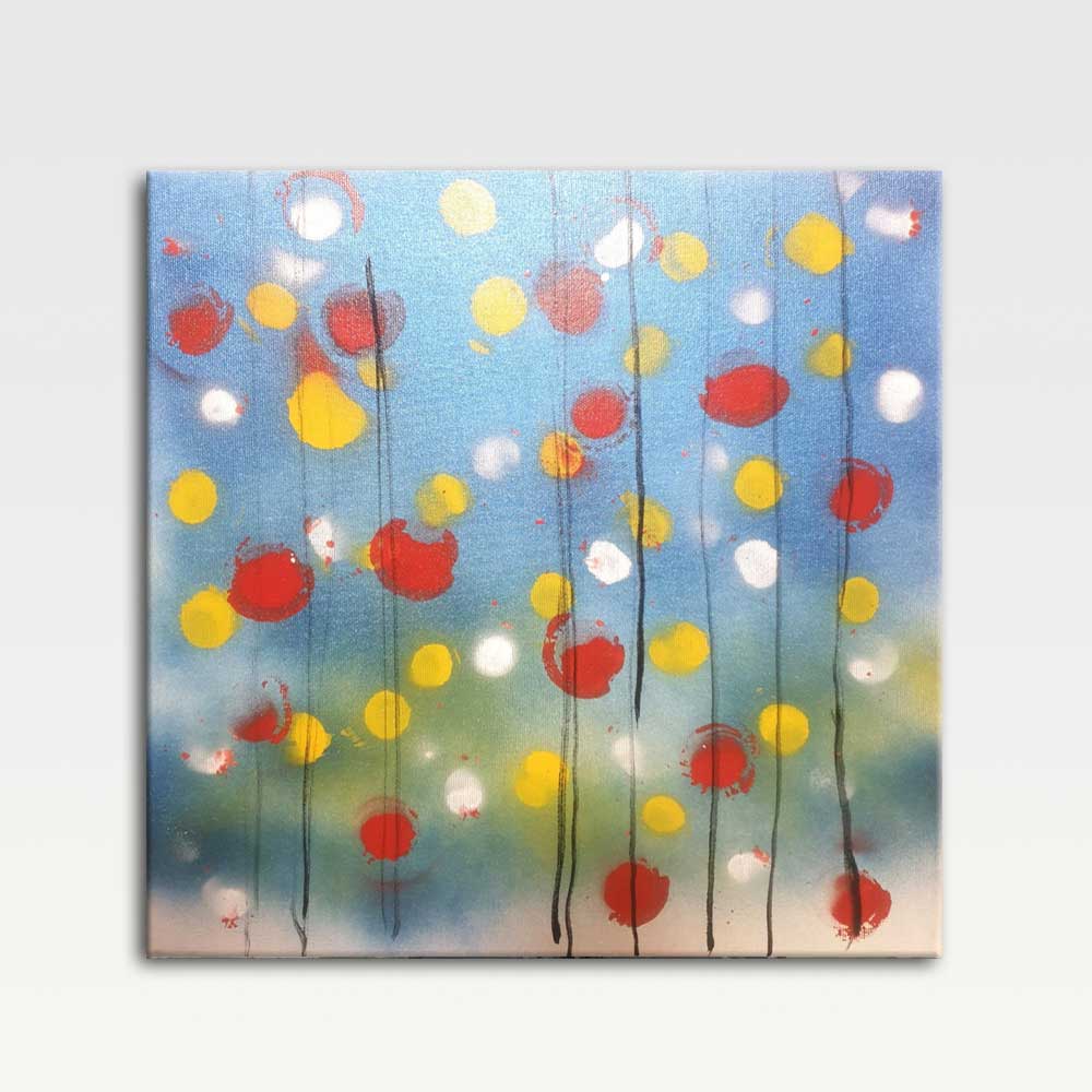 Abstract Flowers: Hand-Painted Mixed Media Painting, 40x40cm