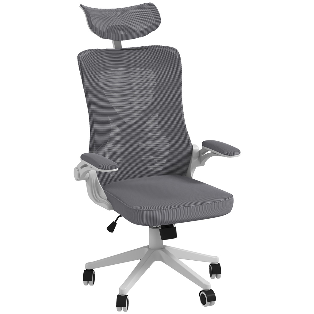 DMTT Ergonomic Office Chair with Lumbar Support, Headrest, and Flip-Up Arms, Grey