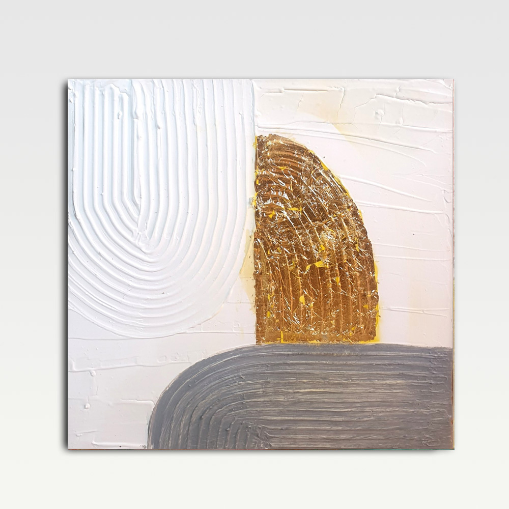 Golden Peak Abstract Painting, Handmade Mixed Media, 40x40cm