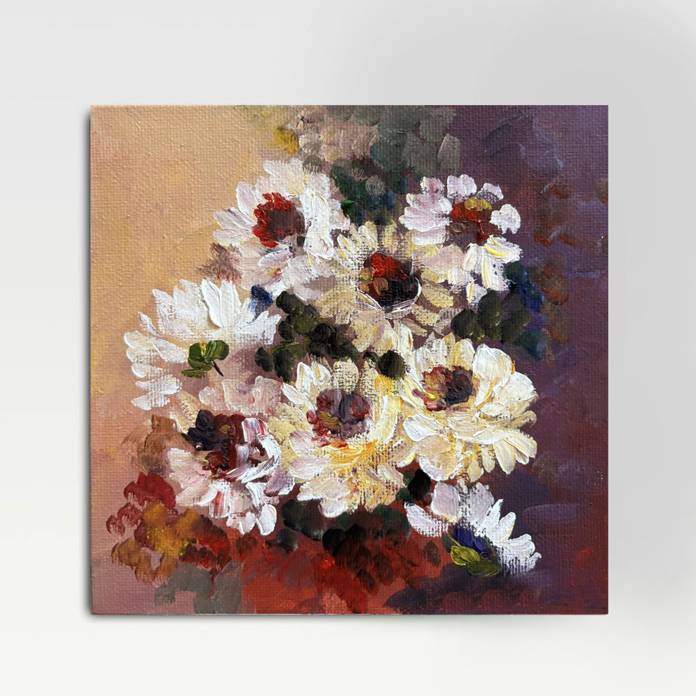 Luminous Flowers Impressionist Oil Painting, 20x20cm