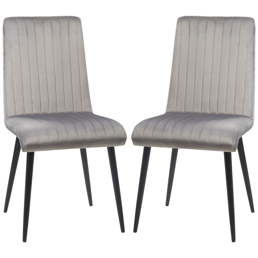 DMTT Velvet Dining Chairs (Set of 2) – Grey, Vertical Stitch