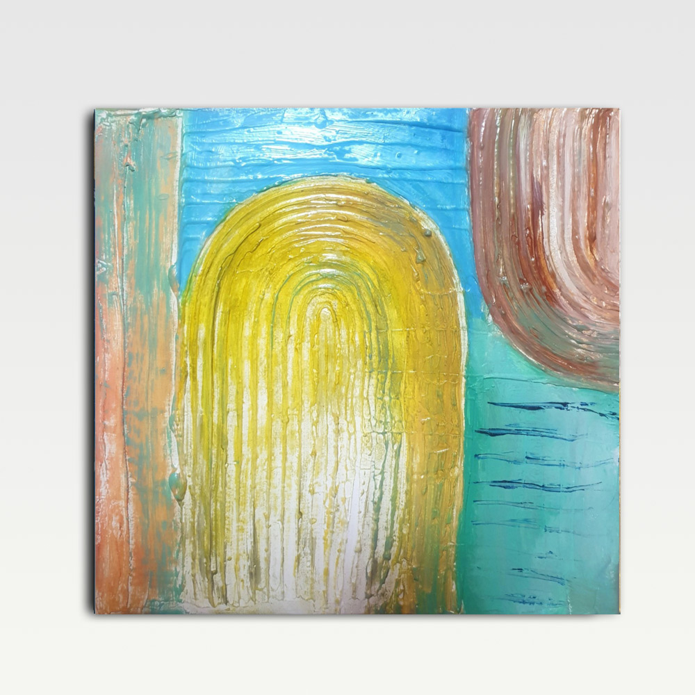 Turquoise Gate Abstract Painting, Handmade Mixed Media, 40x40cm