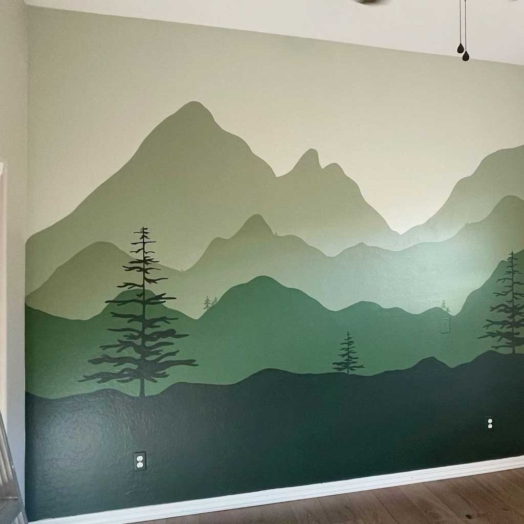 Hand-Painted Minimalist Landscape Mural, Natural Tones