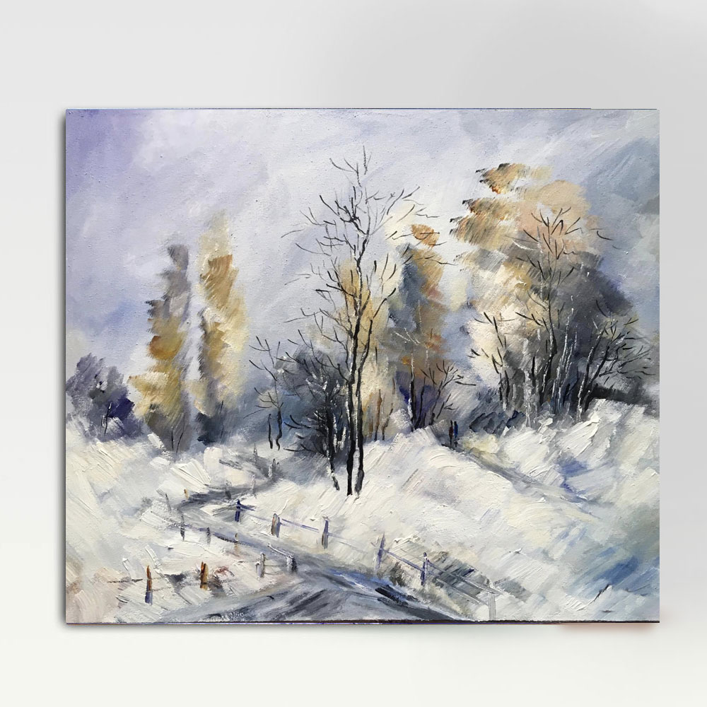 Winter Road Impressionist Oil Painting, 36x46cm