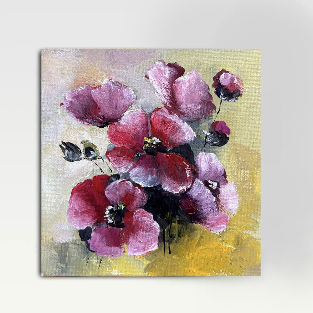 Impressionist Floral Rhythm Painting, Oil on Canvas, 20x20cm