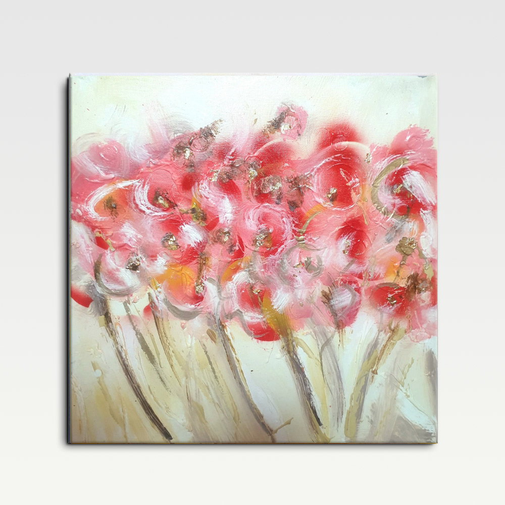 Poppy Garden: Modern Abstract Painting, Hand-Painted Mixed Media, 40x40cm