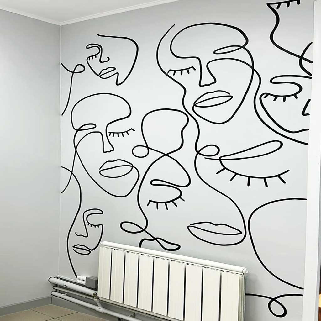 Hand-Painted Figurative Mural, Minimalist, Mono