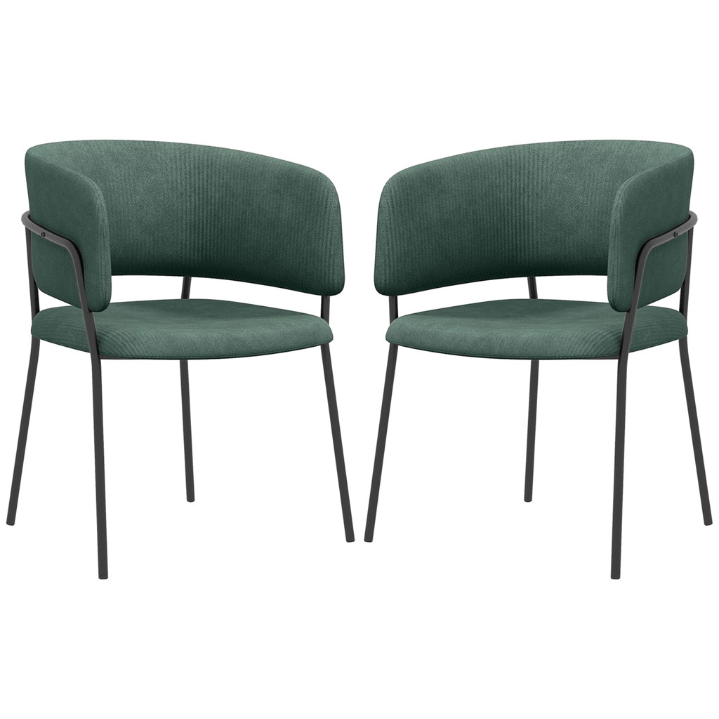 Set of 2 Velvet Dining Chairs, Armrests, Green