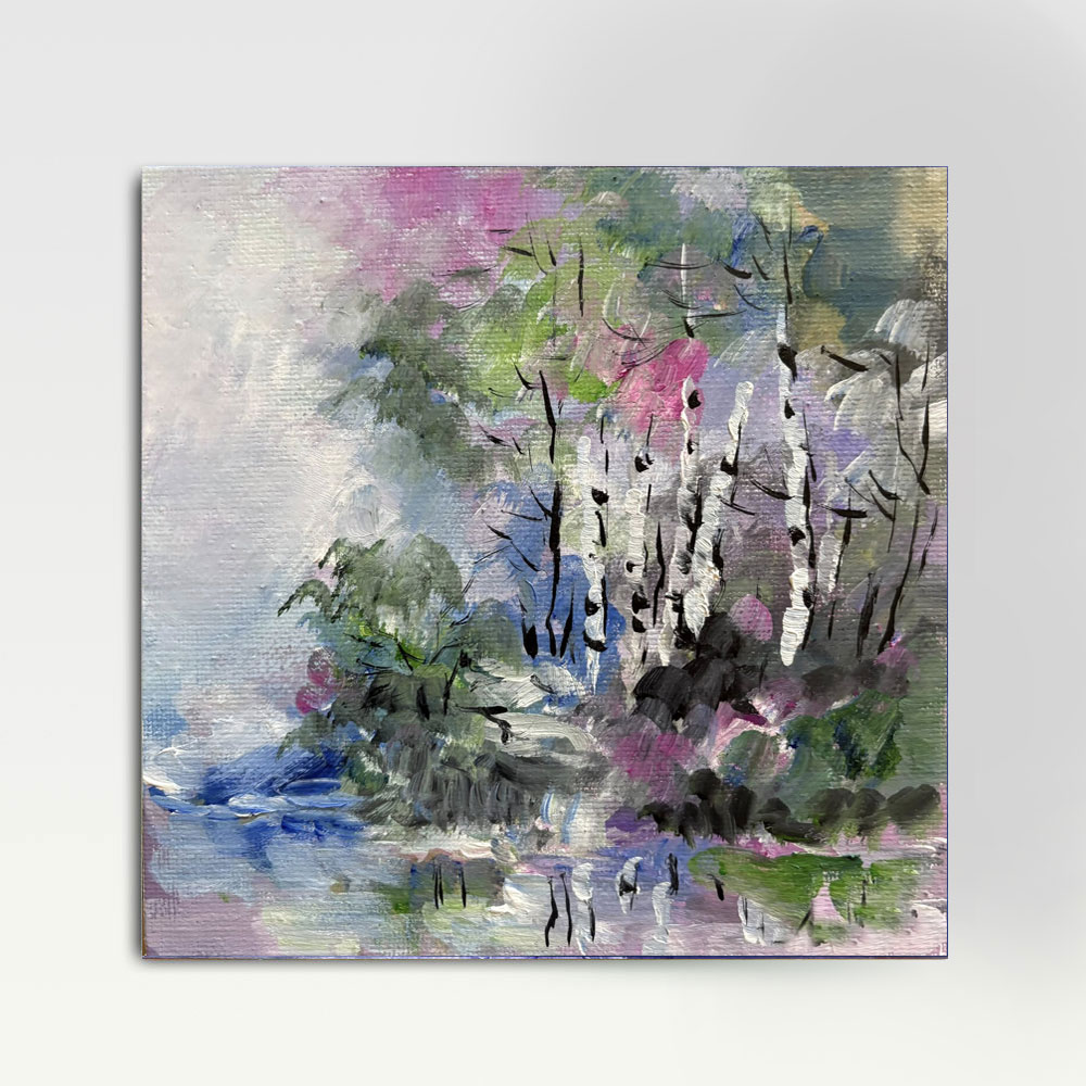 Spring Reflections Impressionist Oil Painting, 20x20cm