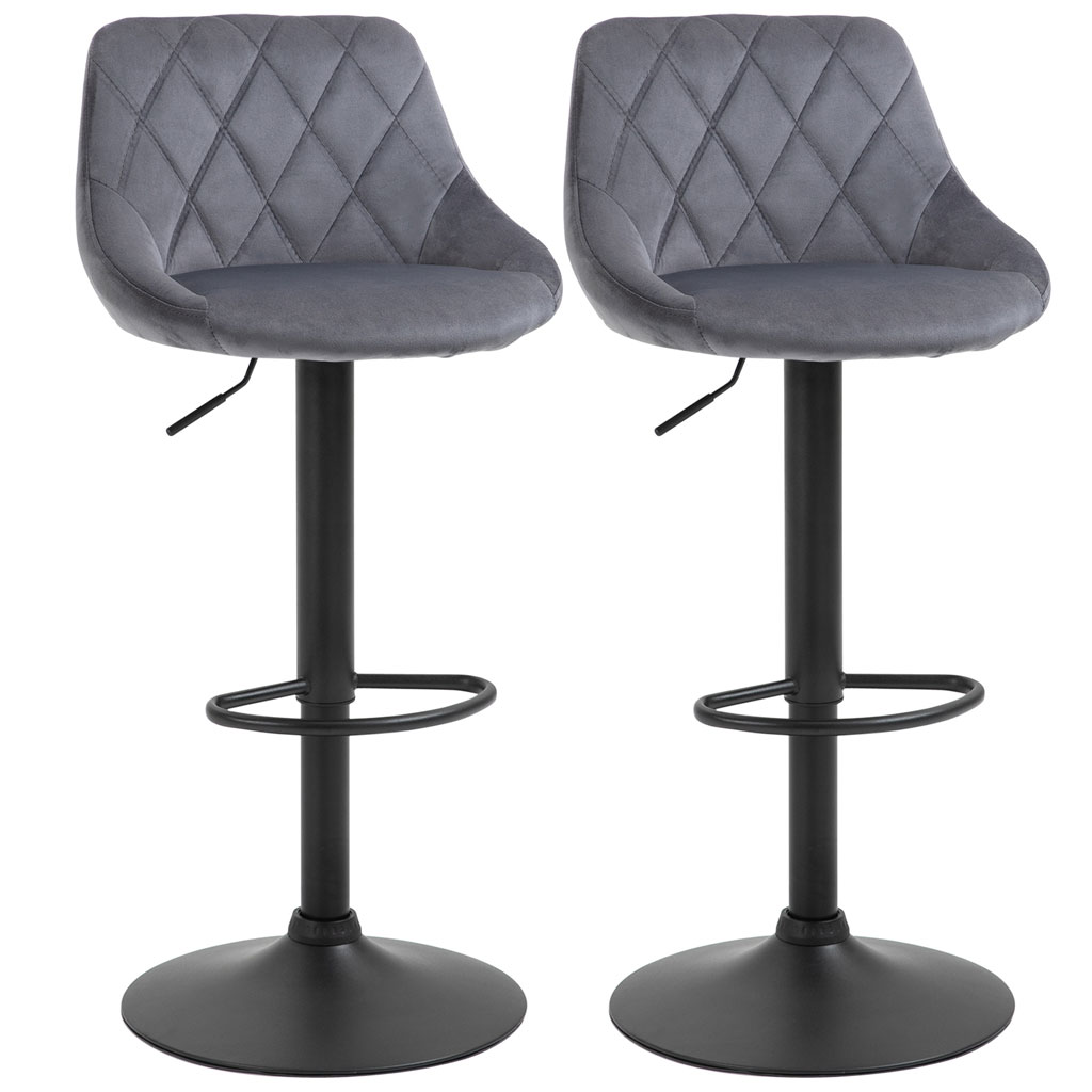 DMTT Grey Velvet Swivel Bar Stools, Set of 2