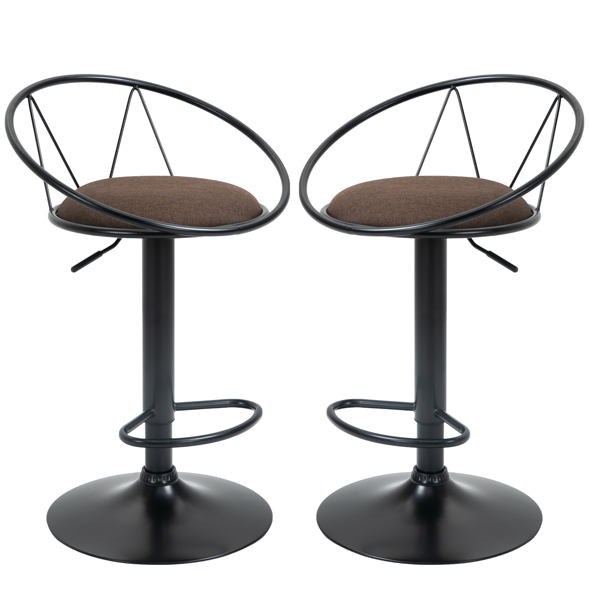 Set of 2 Swivel Bar Stools, Adjustable Height, Brown