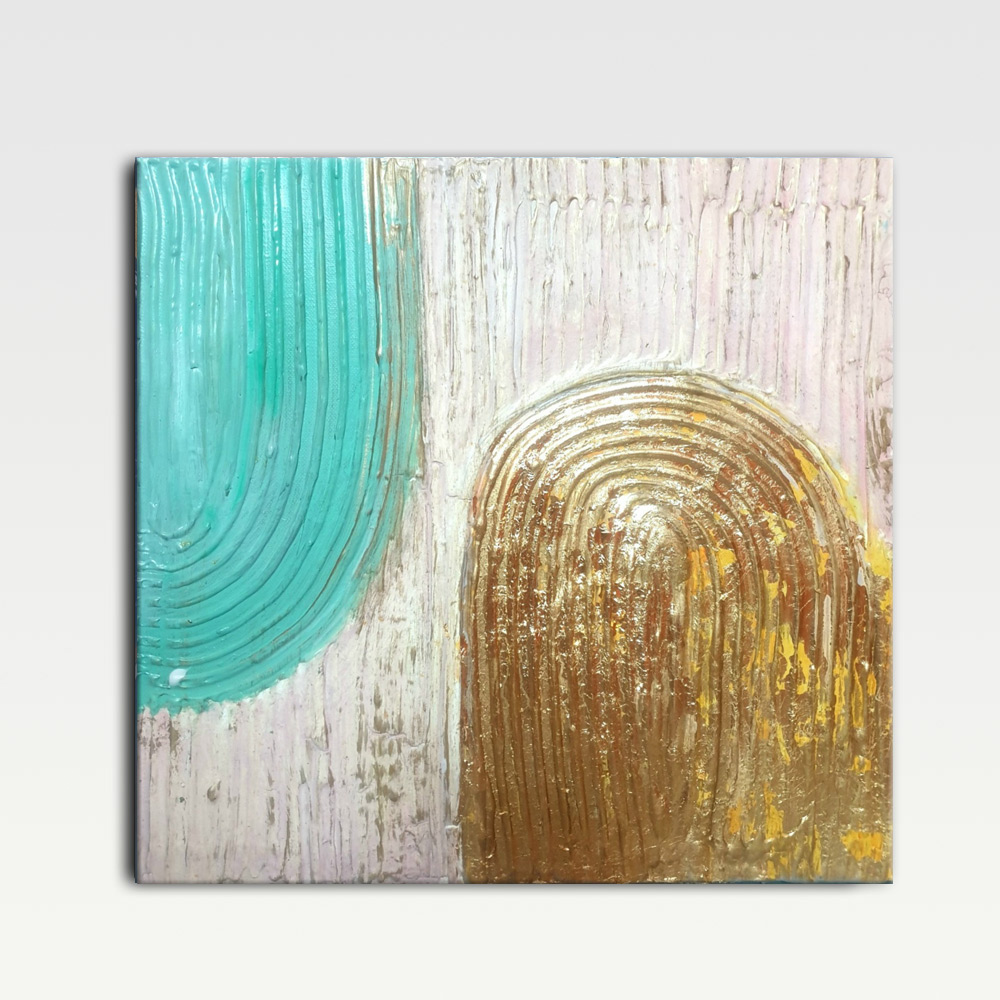 Golden Gate Abstract Painting, Handmade Mixed Media, 40x40cm