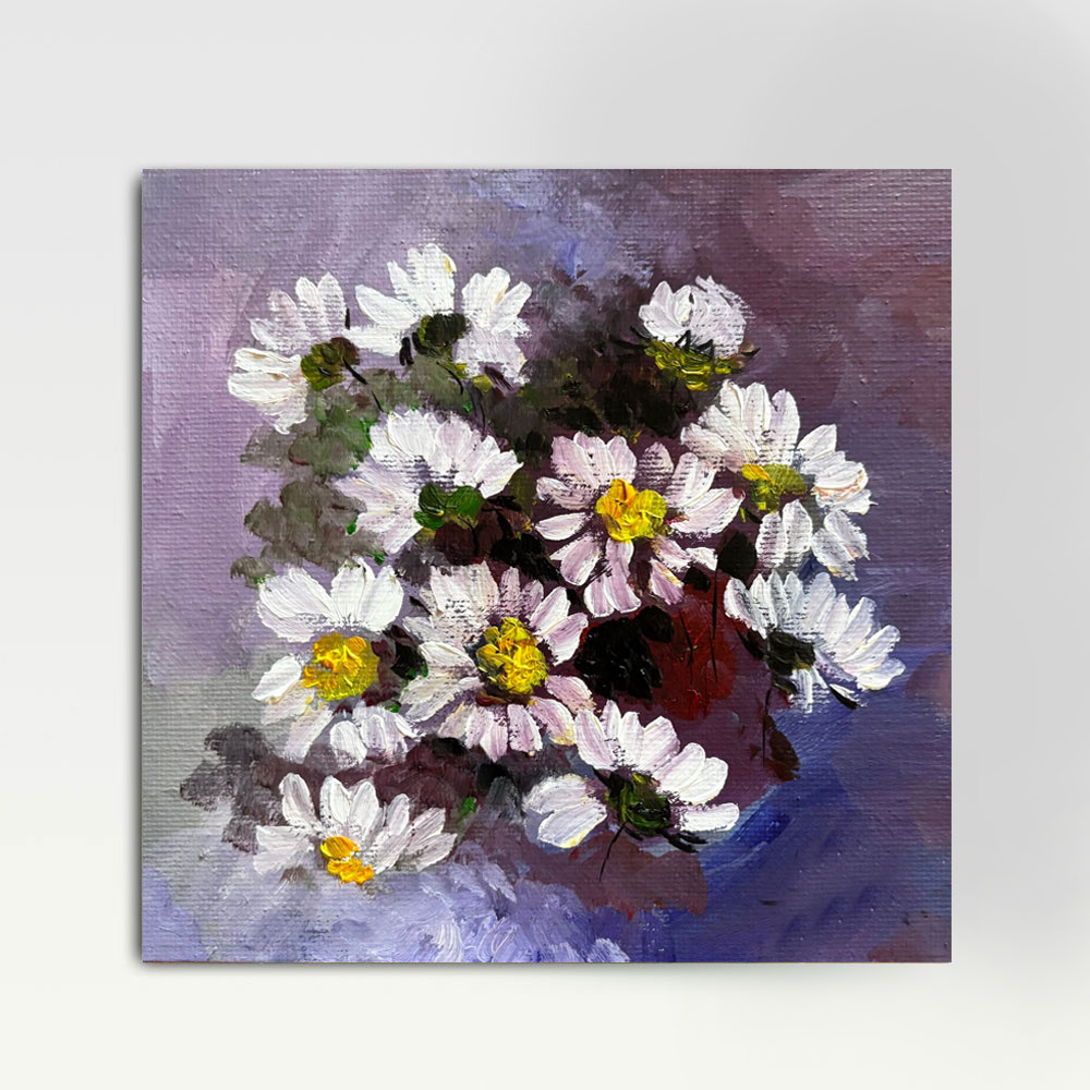 Impressionist Daisy Bouquet Painting, Oil on Canvas, 20x20cm