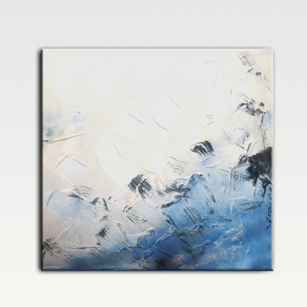 Blue Flight Abstract Painting, Handmade Mixed Media, 40x40cm
