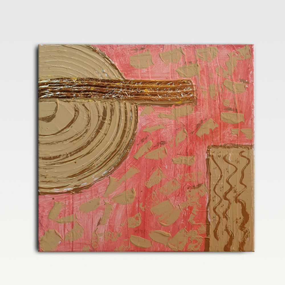 Pink Play Abstract Painting, Handmade Mixed Media, 40x40cm