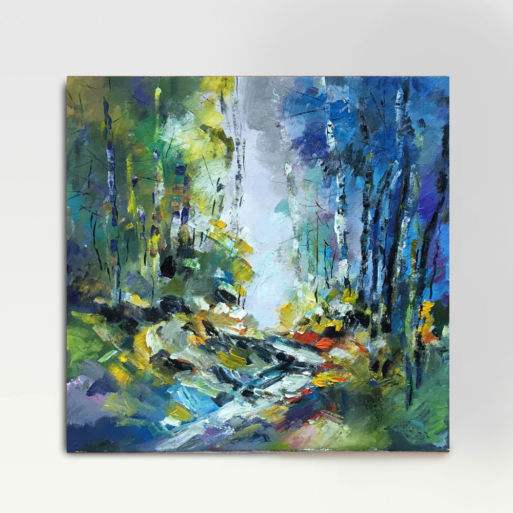 Forest Clearing Impressionist Oil Painting, 36x36cm