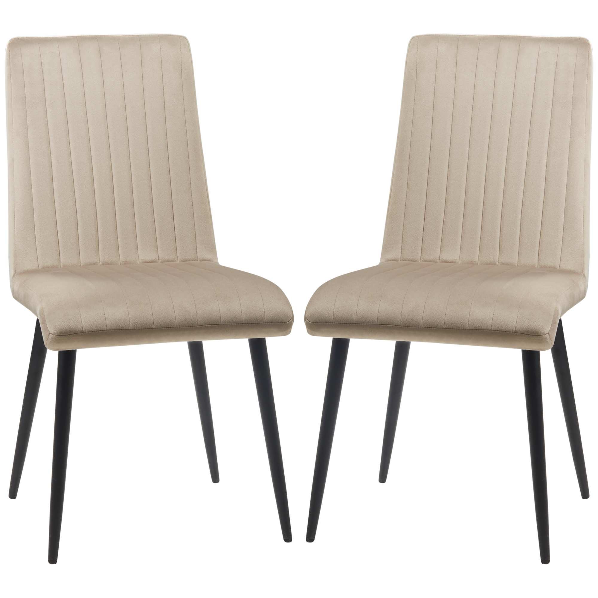 Set of 2 Velvet Dining Chairs, Vertical Stitching, Cream