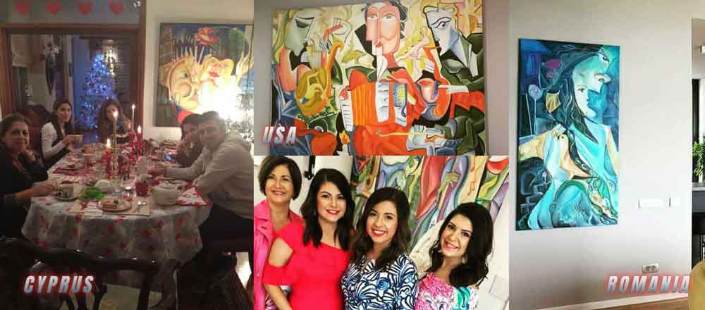 Collectors at home with dmartliving artworks in Cyprus, the USA and Romania.