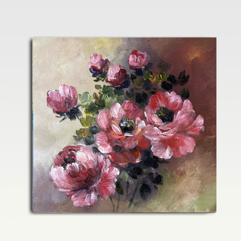 Impressionist Poppy Dance Painting, Oil on Canvas, 20x20cm