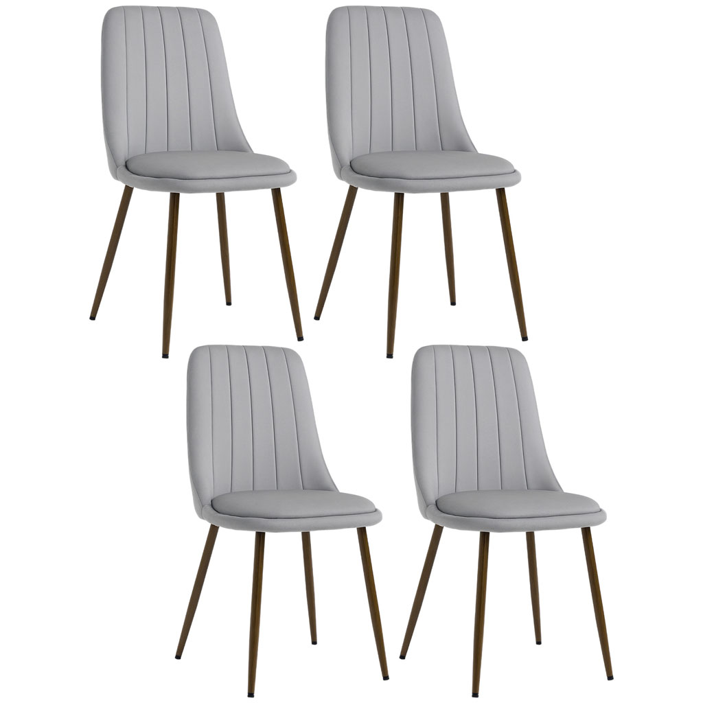 Set of 4 Velvet Dining Chairs, Curved Back, Grey